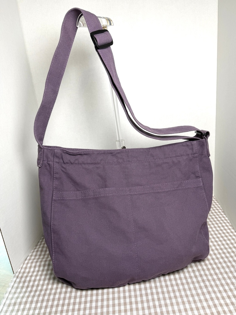 Purple Slouchy Canvas Large Crossbody Bag With Wide Adjustable Strap